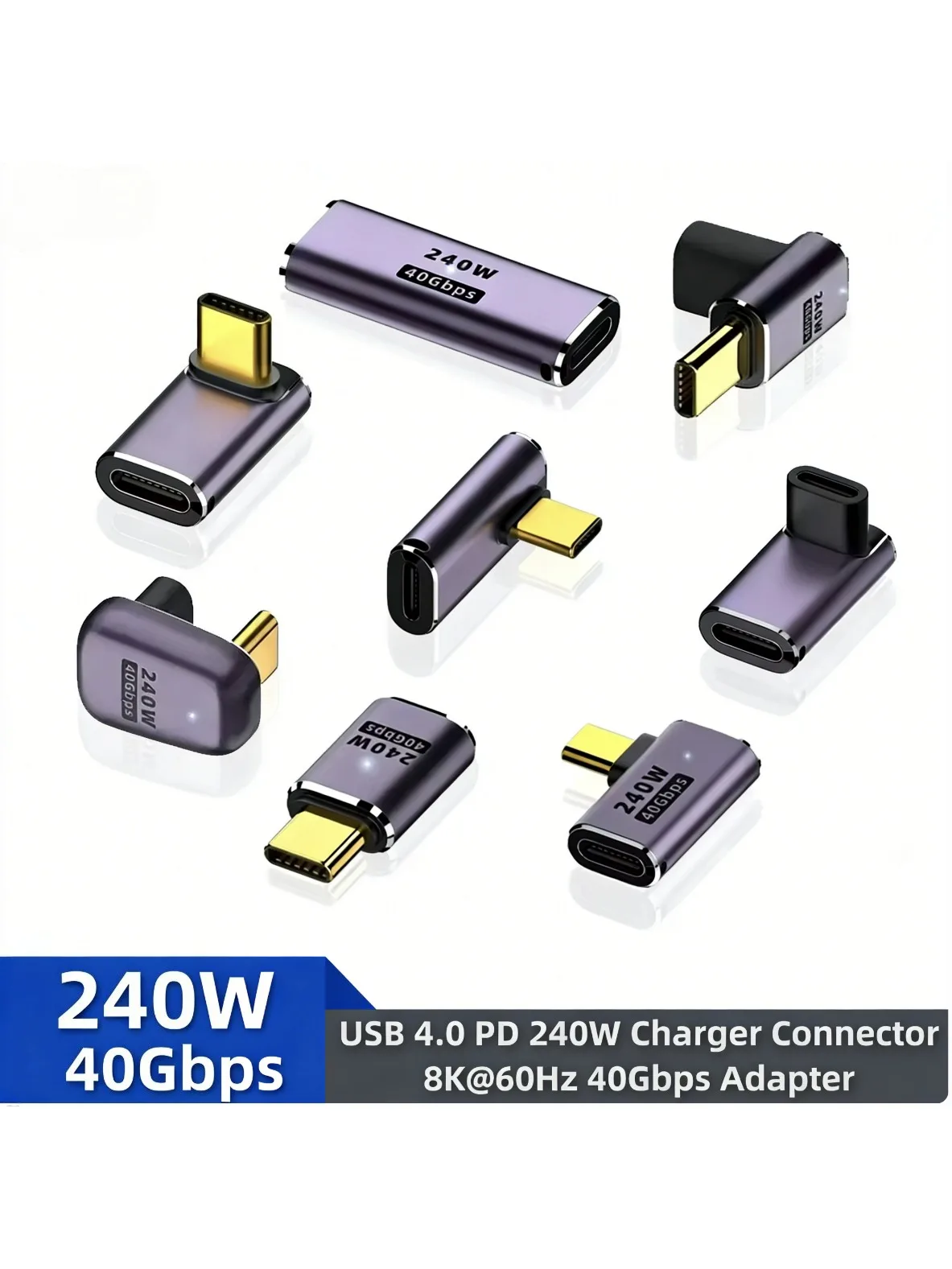 USB4.0 40Gbps U-förmiger Gerader Winkeladapter 240W 5A USB-C auf Typ-C Schnellladekonverter USB-C Datenadapter für Macbook 8K60HZ