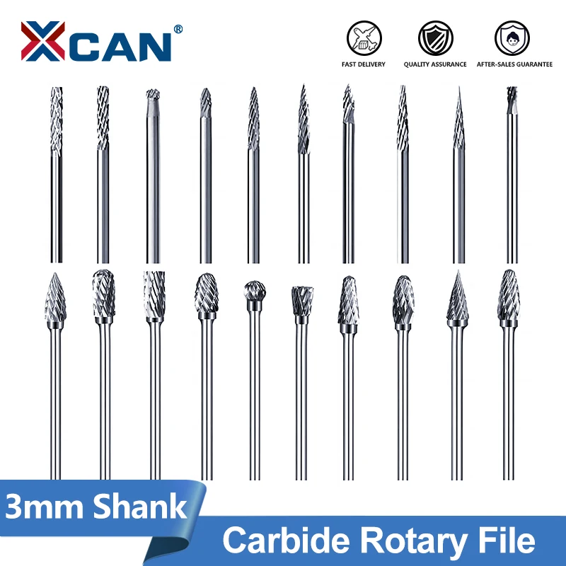 

XCAN Rotary Burrs Carbide Rotary File 20pcs 3mm Shank Double Cut Milling Bit for Dremel Rotary Tools Wood Carving Engraving Tool