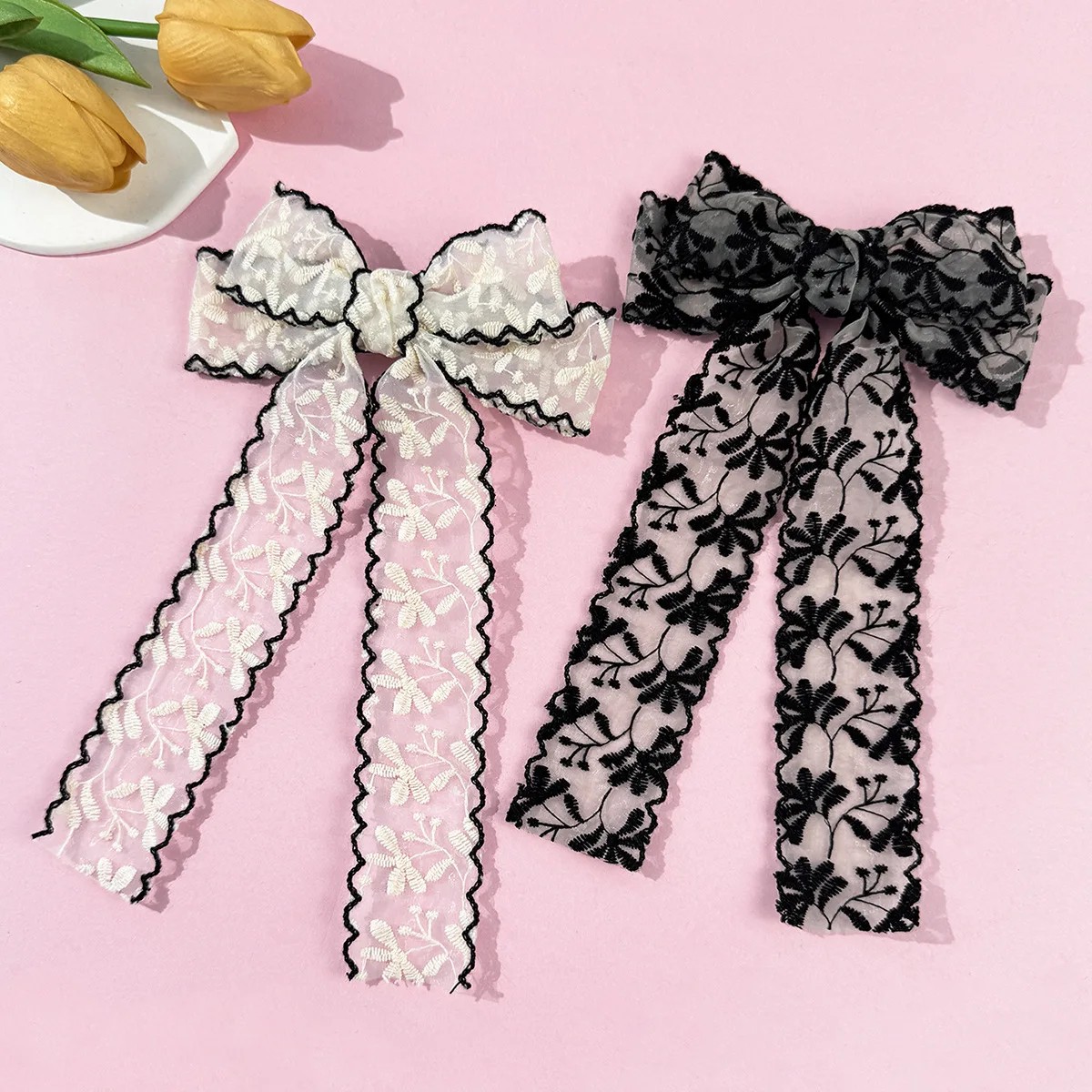 

20 шт./лот, модные заколки для волос с цветочной вышивкой и кружевом и бантом для женщин и девочек, заколки с хвостиком, аксессуары для головных уборов