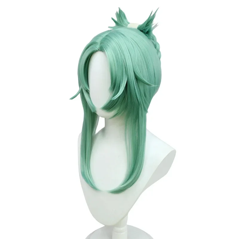 Anime Game GS Impact Liyue Cos Madame Ping Gochen Wave City Zhenjun 45cm Turquoise Middle Stage Division Cosplay Wig