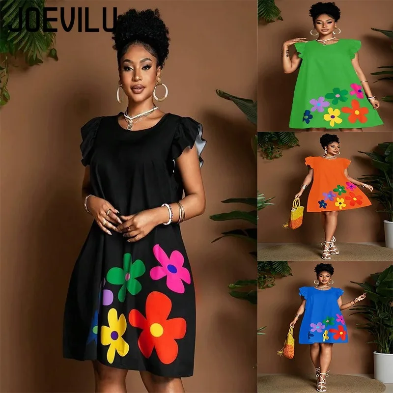 JOEVILU Round Neck New Dresses  Loose Sleeveless Fashion Printed Casual Women's Fresh Comfortable Short Dresses Women's Clothing