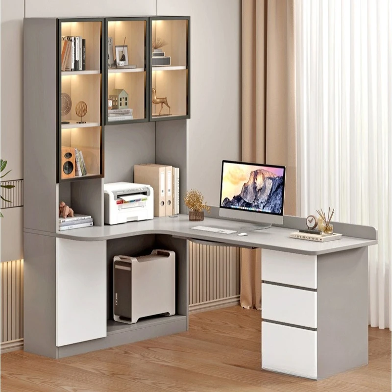 

Solid wood light luxury corner desk bookshelf, computer desk bookcase