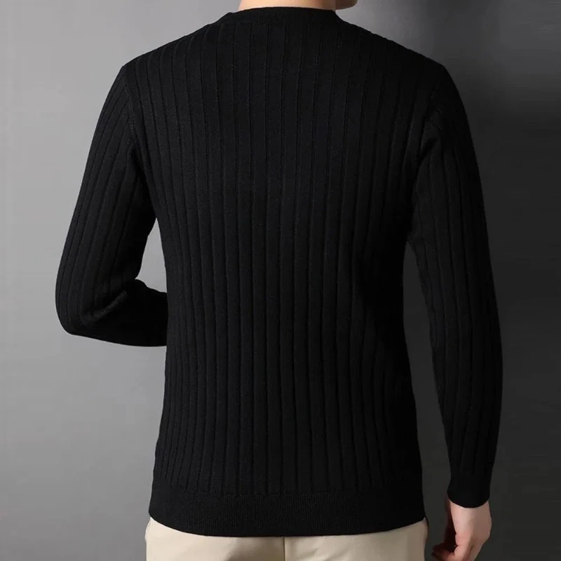 Autumn Winter Fashion V-neck Long Sleeve Pullovers Men\'s Clothing Thread Solid Knitting Casual All-match Simplicity Korean Tops