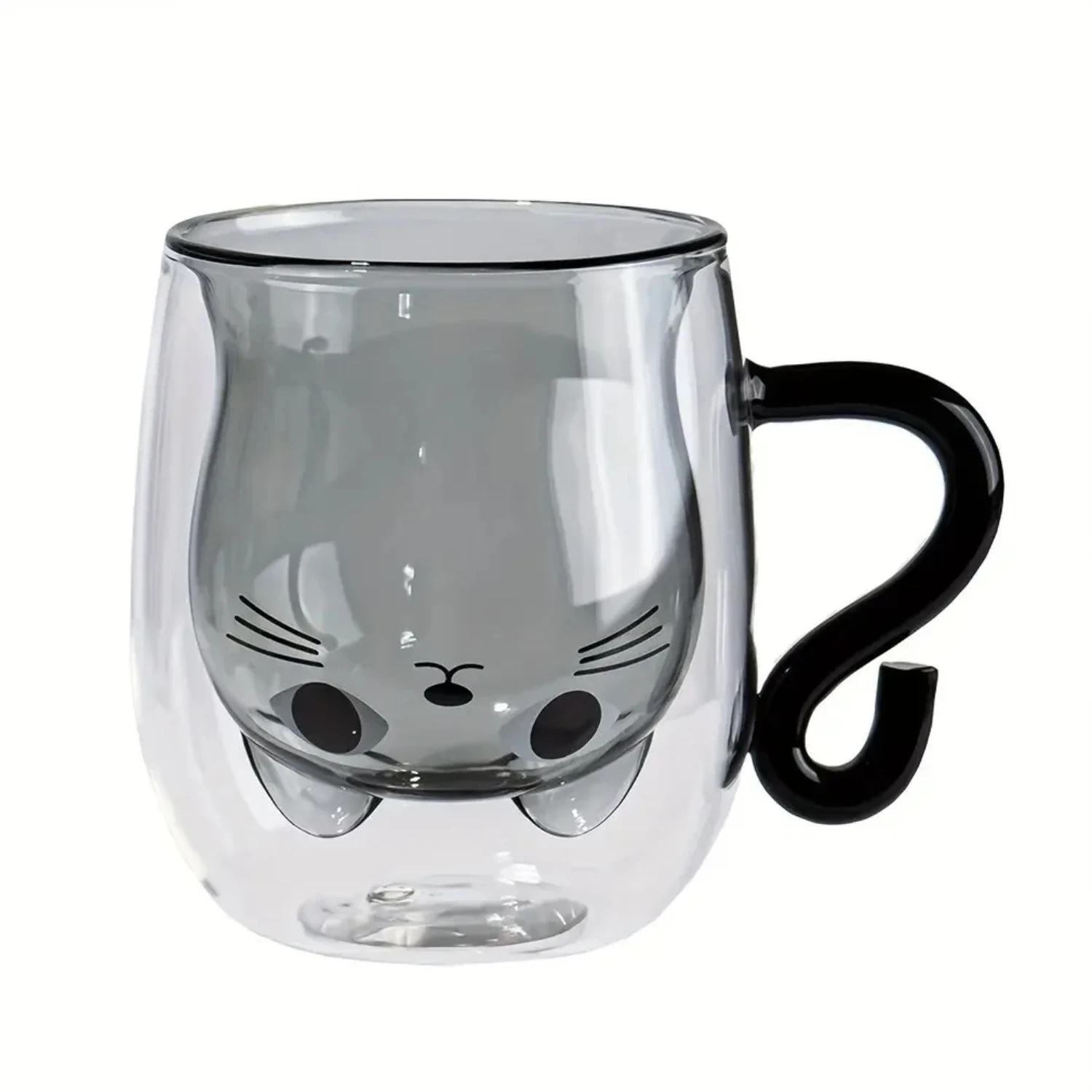 Adorable Double Wall Insulated Cat shape Cup Glass - Cute Espresso Cup Coffee Mug Tea Milk - Perfect Gift for Office and Persona