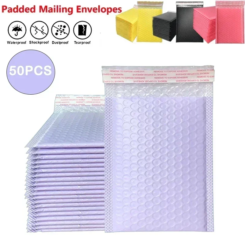 50 Buah Amplop Berlapis Poli Merah Muda Mailer Gelembung Tas Polymailer Pembungkus Berlapis Gelembung Besar untuk Kemasan Pengiriman Tas Segel Mandiri Maile
