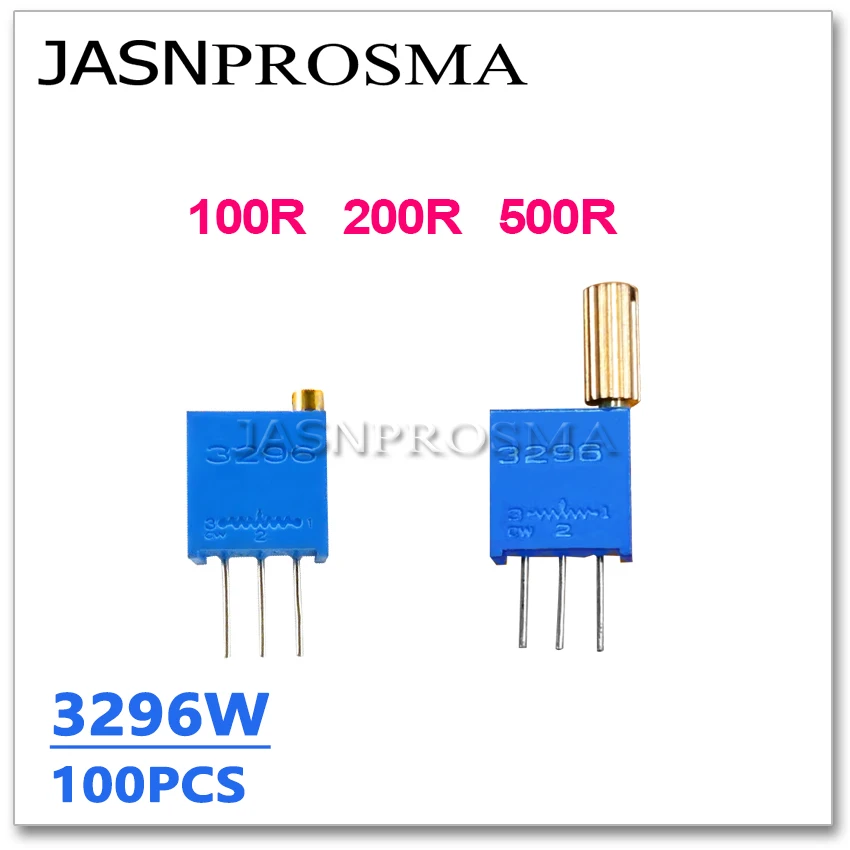 

JASNPROSMA 100PCS 3296W 100R 200R 500R 101 201 501 OHM Long handle trimpot Trimmer resistor 3296W-1-101LF Potentiometer