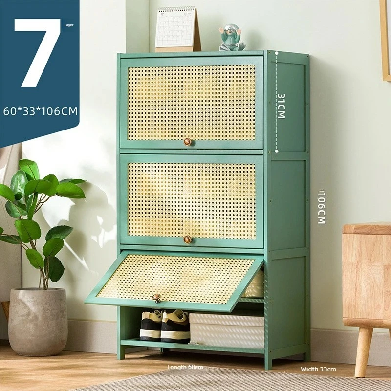 Light luxury green wicker door shoe cabinet, large capacity multi-layer shoe cabinet, dining cabinet, kitchen storage cabinet