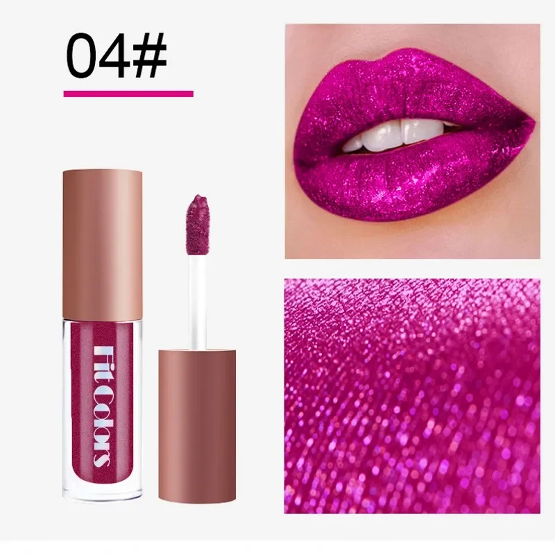 4pcs/set Diamond Shiny  Lip Gloss Waterproof  Sexy Crystal Glitter  Liquid Lipstick Moisturizing Lip Gloss Tube Makeup Cosmetics