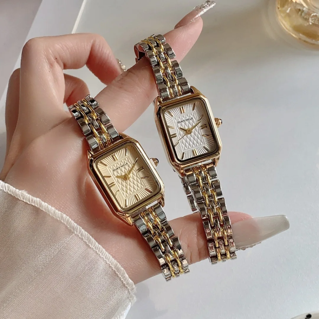 

New Minimalist Square Women'S Watch, Steel Band, Small Gold Quartz Watch, High-End Retro Style, High-Quality Women'S Wristwatch.