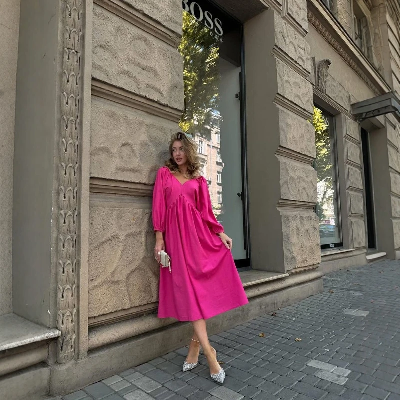 Casual Vaion Sle Bal ceinturé Dr femmes v-ne robe taille haute lanterne Sve jupe longue été Faion