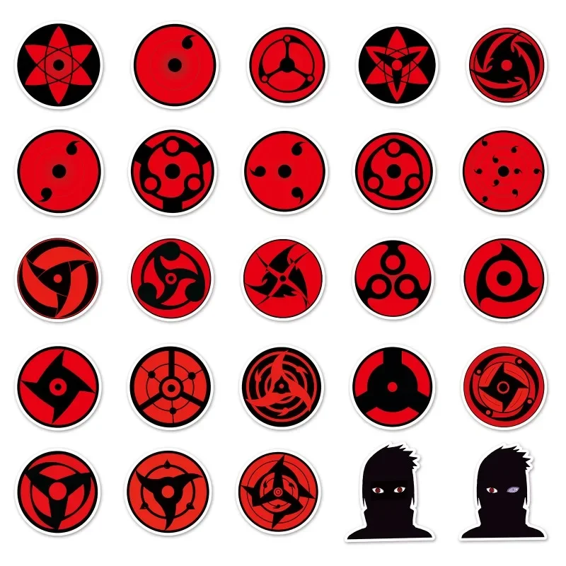 50 Pcs Naruto Sharingan Startup Stickers Uchiha Sasuke Itachi Waterproofing Wall Suitcase Laptop Decoration Anime Stickers Gifts