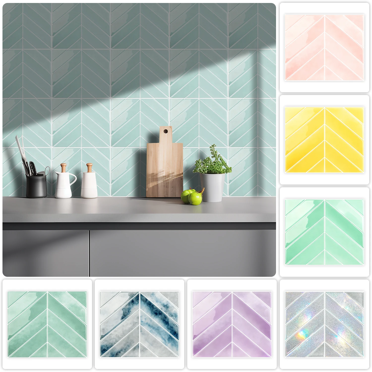 25 Styles Herringbone Splicing Marble Pattern Tiles Wall Sticker Kitchen Backsplash Washbasin Peel & Stick Art Wall Decals