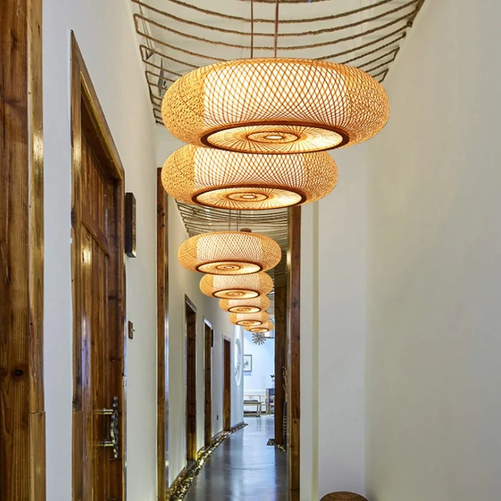 Hand Woven 50CM Round Bamboo Lamp Shade Japanese Style Ceiling Pendant Light Fixtures Bamboo Art Home Decorative  Lampshade