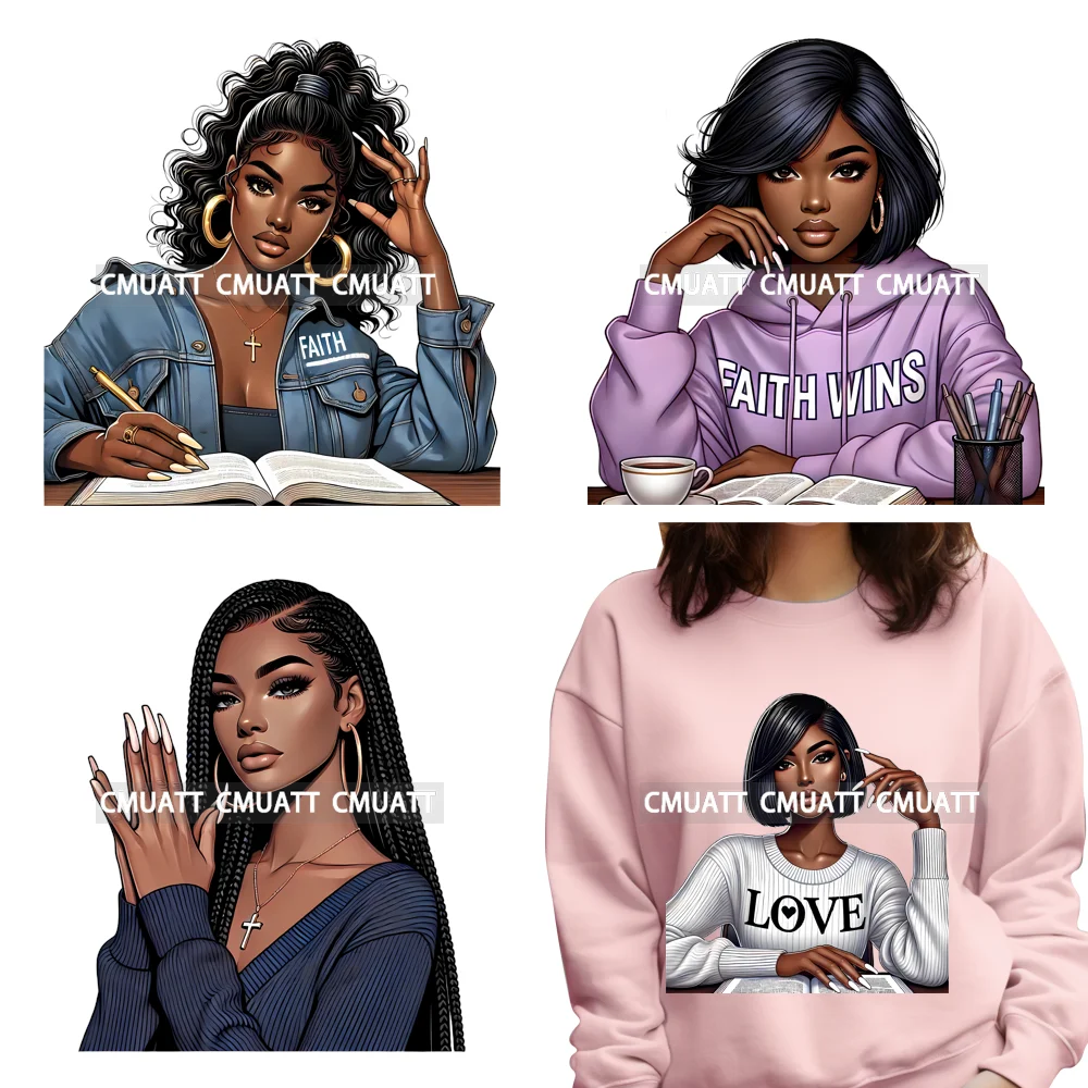 

Подтверждение чтение Африканские девушки Чернокость Женщина Надежда Благословенная печать Утюг на DTF Трансферы Наклейки Готовые к нажимам для футболок