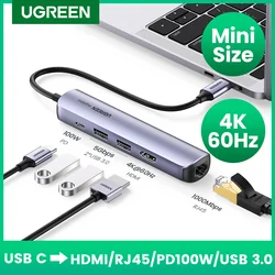 UGREEN USB C Hub Mini Size USB Type C 3.1 to 4K HDMI RJ45 USB 3.0 Adapter USB C Dock for MacBook Pro MacBook Air 2020 PC USB HUB