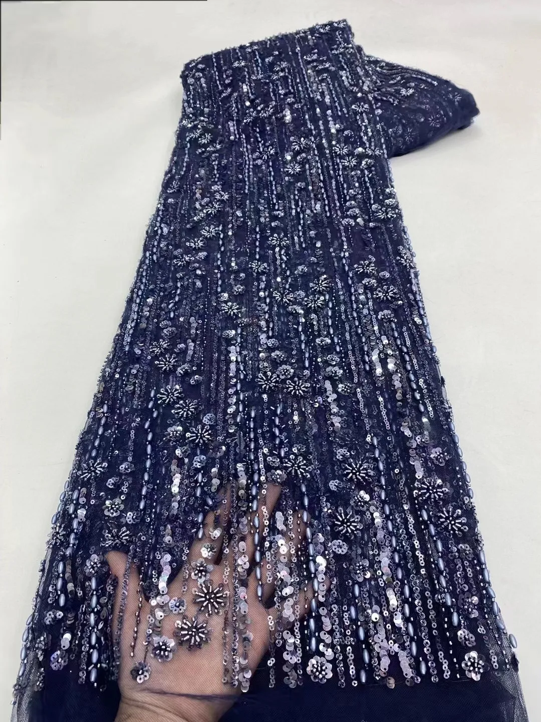 

African Beads Lace Fabric Sequins Groom Embroidery Nigerian Bridal High Quality French Tulle Lace Fabric For Wedding Party Dress