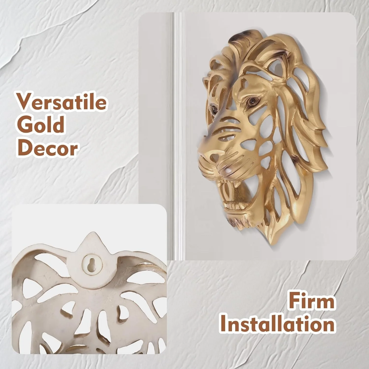 

Gold Hollow Lion Head Statue Large Lion Head Wall Mounted Art Sculpture home wall design simulation lion head home ornament