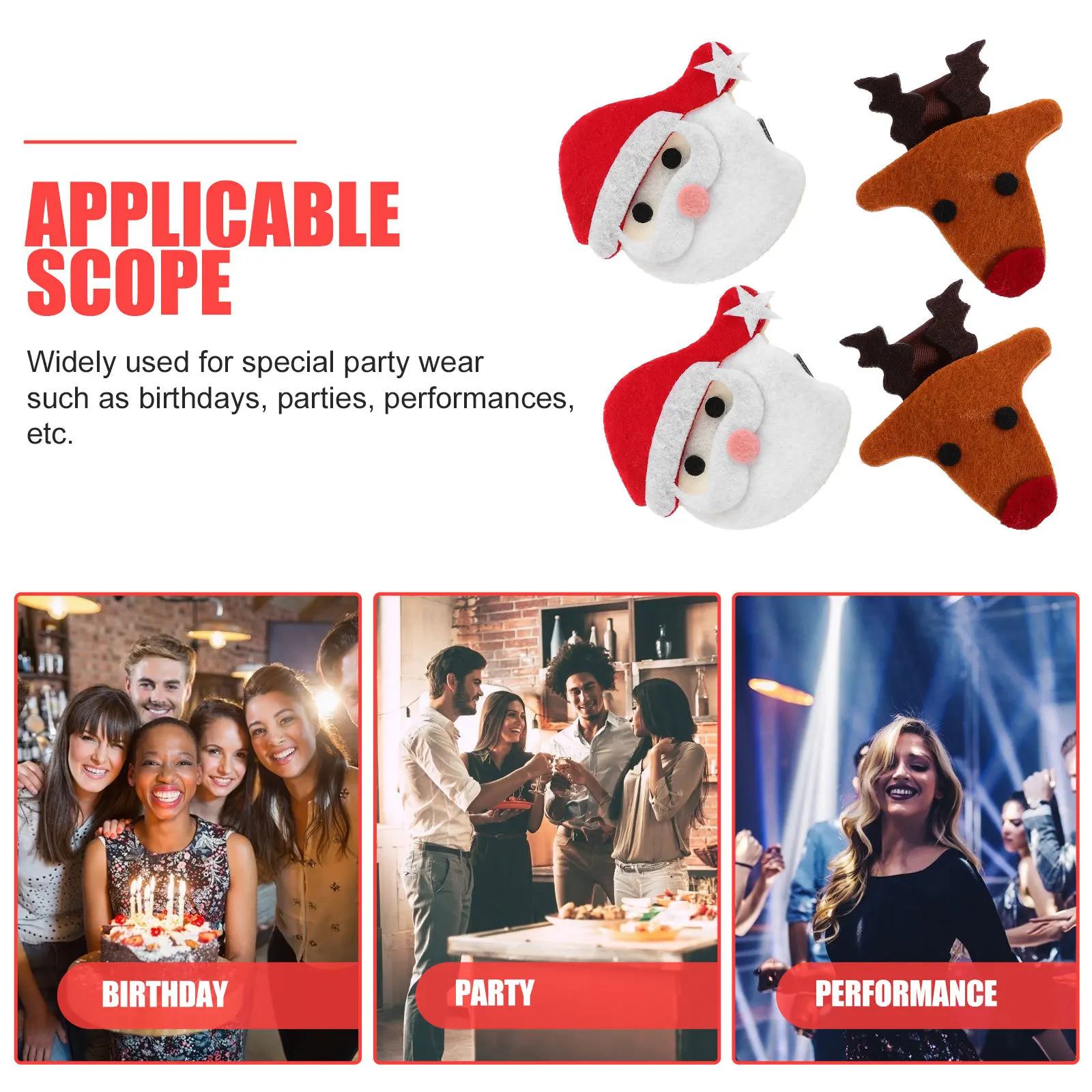 4 Uds. Pinzas para el pelo de Navidad, horquillas navideñas, pasadores encantadores, accesorios para el cabello de fiesta, decoración de estilo festivo para mujer