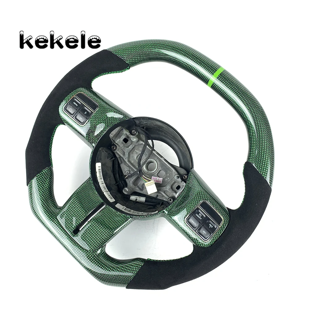 

Customizable Flat Sports Style Green Carbon Fiber and Black Suede Leather Steering Wheel Jeep Wrangler Support