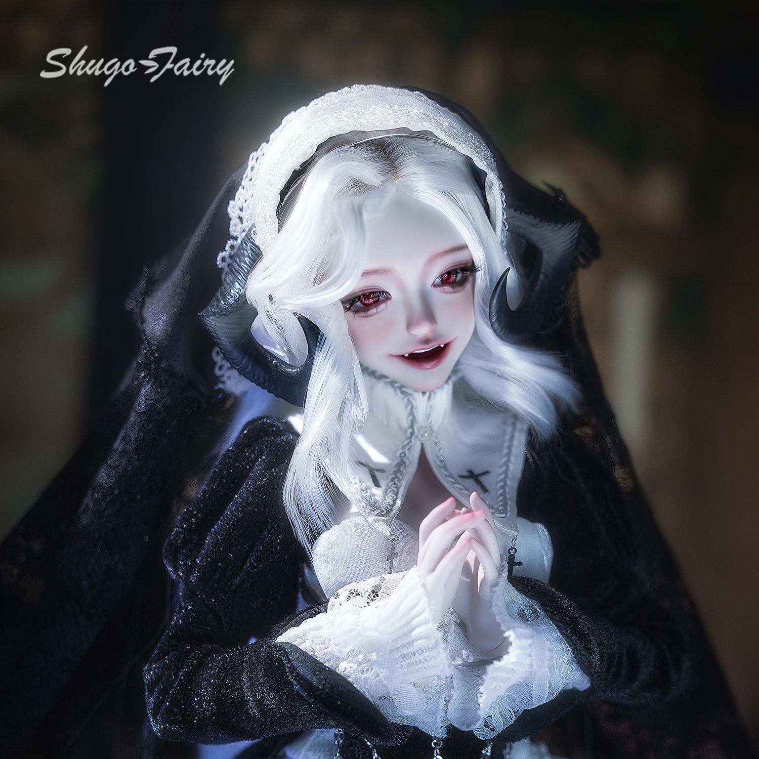 BJD 인형 1/4 카스케드라 풀세트 C 바리 큰 가슴 몸체 악마 염소 뿔 수녀 사탄 악마 테마 레진 피규어 슈가페어리