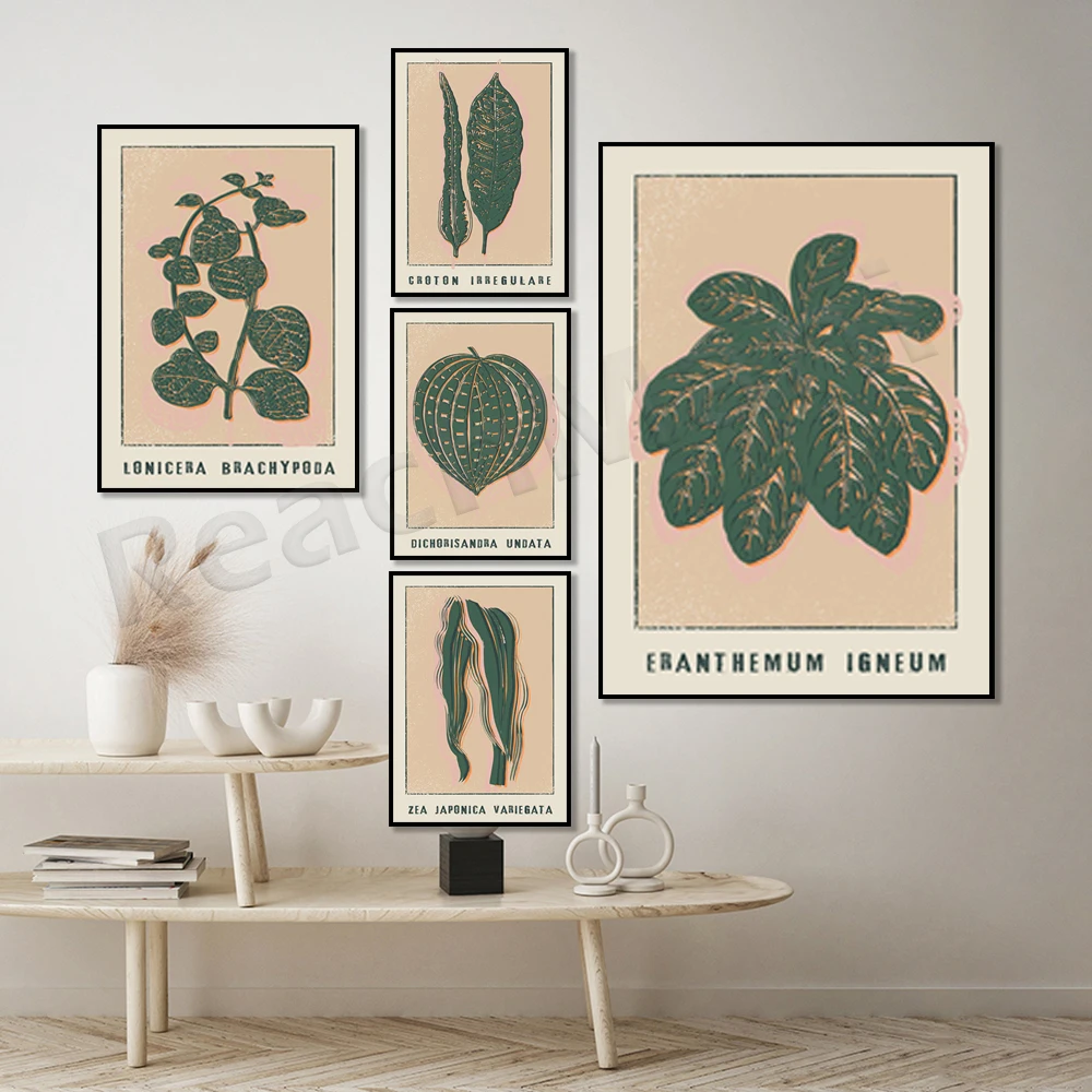 

Botanical Poster, Boho Green Leaf Floral Botanical Wall Art Canvas Painting Poster Print Picture Living Room Kitchen Home Decor