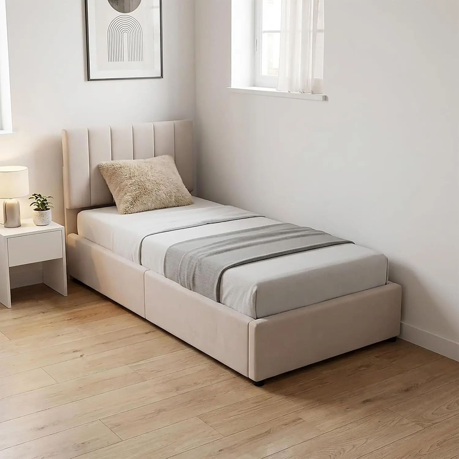 Cama Tapizada Rosahqnda, Cama Infantil, Cama Individual 90x200 cm, Cama con Almacenamiento Hidráulico, Cama Juvenil