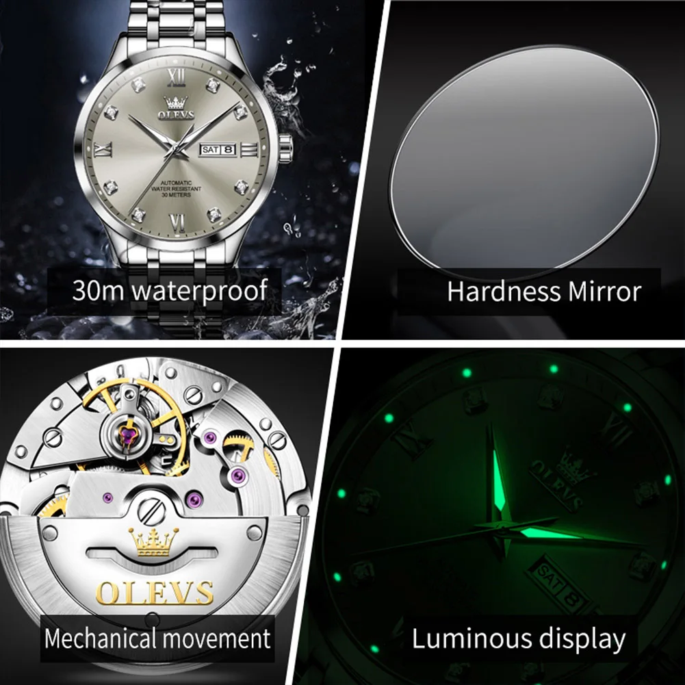 Original OLEVS 9946 Automatic Watch for Men Auto Date Calendar Display Luxury Business Wristwatch Mechanical Men\'s Watches NEW