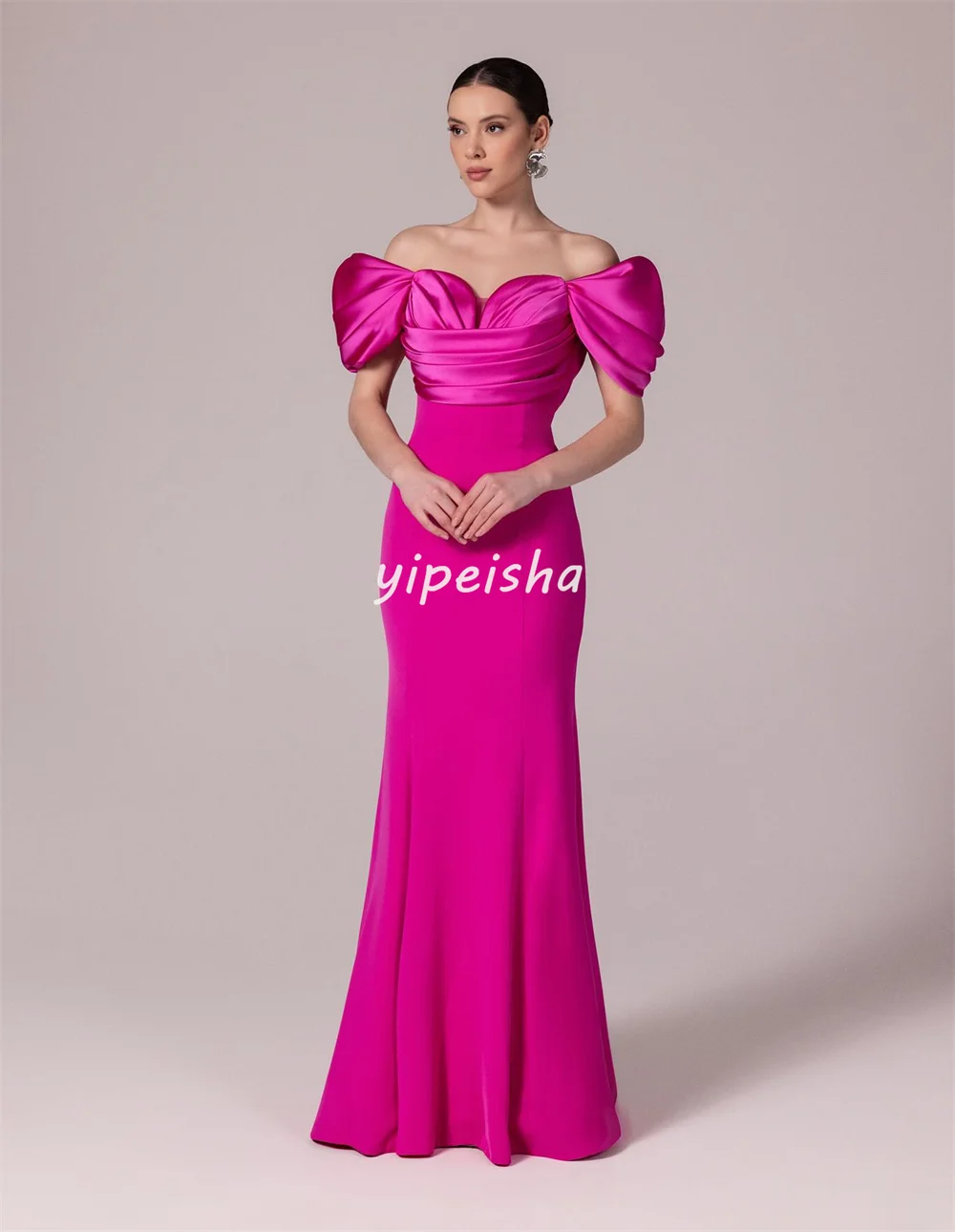 Vestidos largos drapeados de sirena con hombros descubiertos, Jersey de moda de estilo moderno personalizado, vestidos para ocasiones a medida, elegantes y clásicos