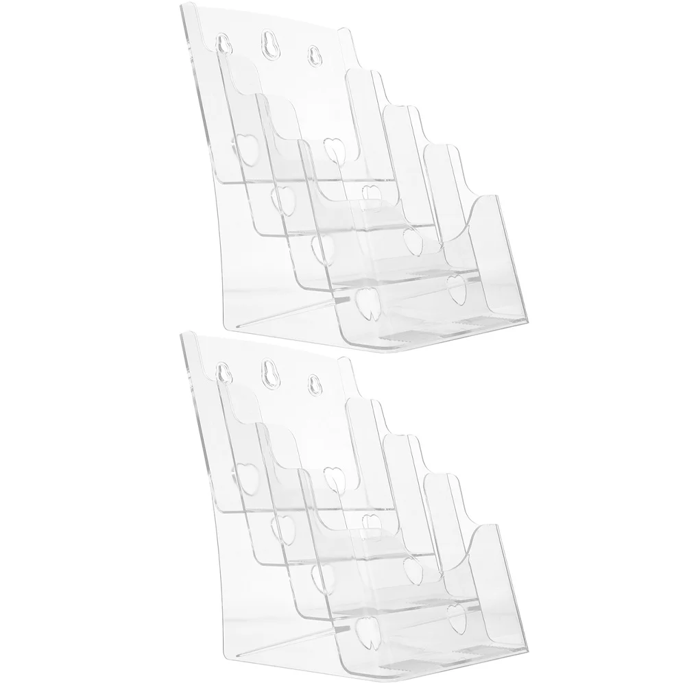 

2Pcs Plastic Brochure Display Stand A5 4 Tier Folder Holder for Office Home Literature Magazine Pamphlet Organizer