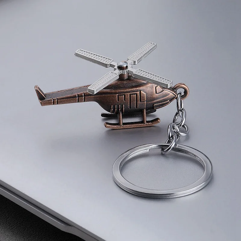 Creative Retro Three-dimensional Helicopter Keychain Metal Copper 3D Motorcycle Pendant Keyrings Men\'s Backpack Car Trinket