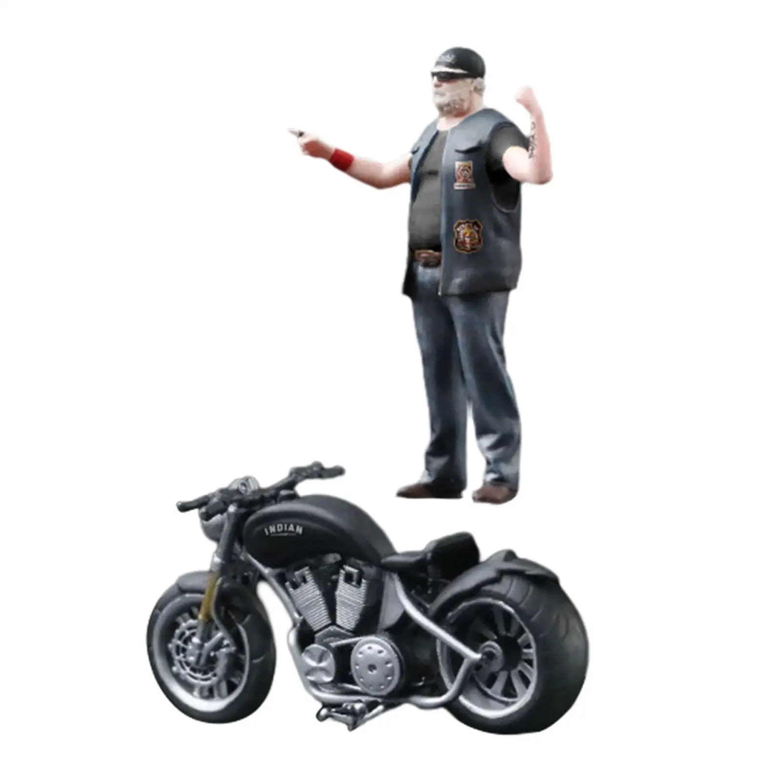 1:64 Boy and Motorcycle Miniature Painted Figure for DIY Scene Ornament