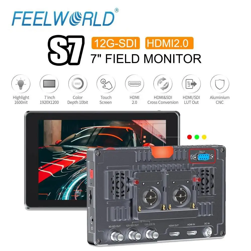 FEELWORLD S7 7 inch 12G-SDI Camera Field Monitor 4K HDR/3D LUT 16:10 IPS Panel Touch Screen Display with Waveform