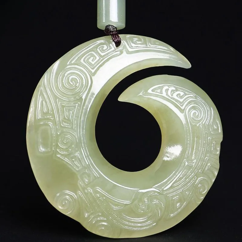 

New Hollow White Jade Pendant Gift Men and Women Safety Buckle Hanfu Dragon Hook Accessories Sweater Chain