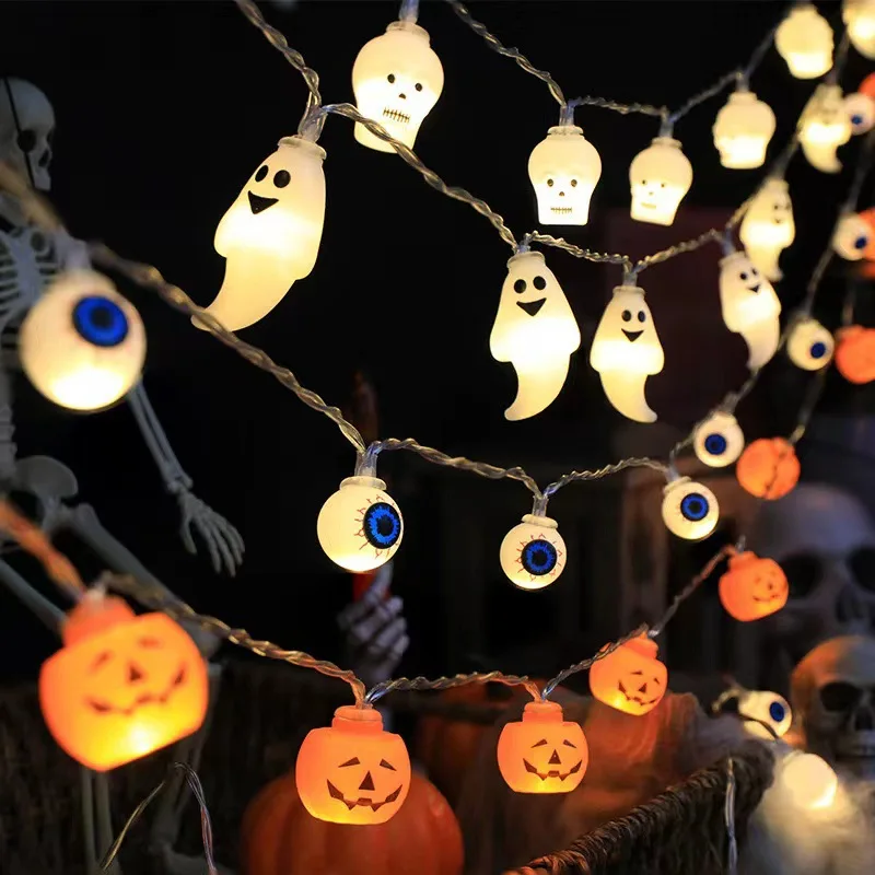 Halloween String Lights Decoração, Pumpkin Skull Eyeball, Ghost Party Lantern, Trick or Treat, Decoração Feliz Dia das Bruxas, 4 em 1