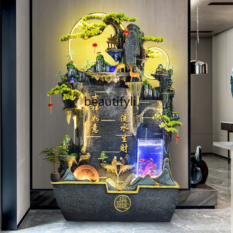 Living room water curtain wall fish tank rockery fountain office alpine water ornament circulating water landscape landing