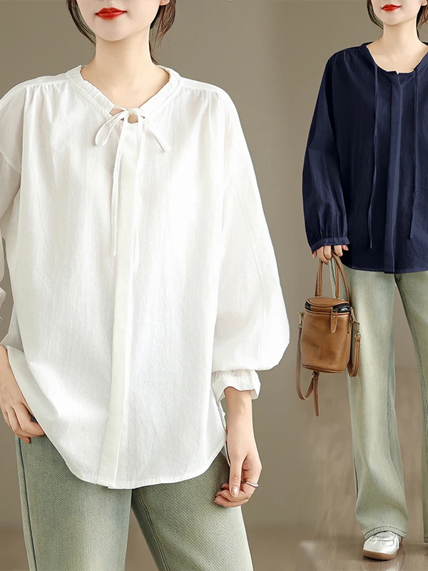 Lichtgewicht vlaszonbescherming Casual losse dames irt Summer Lazy Sle ronde Ne Long Sve los gevoel kledingstuk