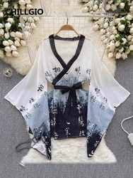 CHILLGIO Women Sexy Print Pajamas Suits Vintage Fashion Erotic Cosplay Costume Dress Thongs Chinese Hanfu Transparent Nighgowns