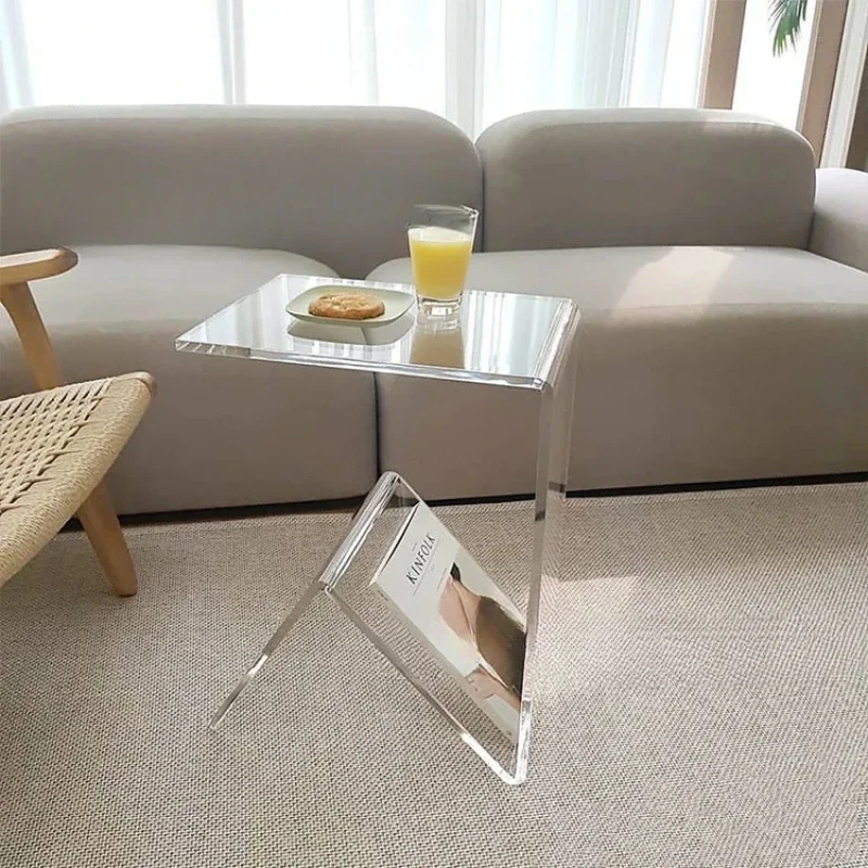 Acrylic transparent edge ins multi-purpose small table bedside table selling creative bending small-sized coffee table.