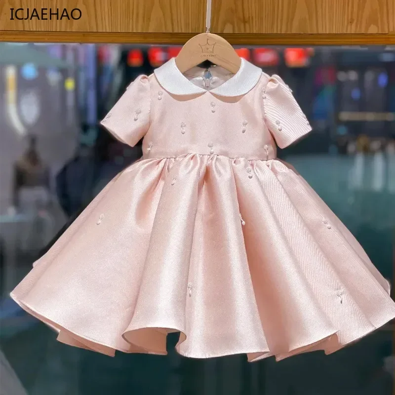 

First Birthday Party Dresses For Baby Girls Infant Wedding Kids Ceremonial Vestido Matching Children Evening Princess Pink Gown