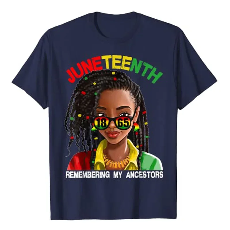 Juneteenth Tee Women's Fashion Loc'd Hair Remembering My Ancestors T-Shirt Black Pride Graphic Tee Top Short Sleeve Blouses Gift