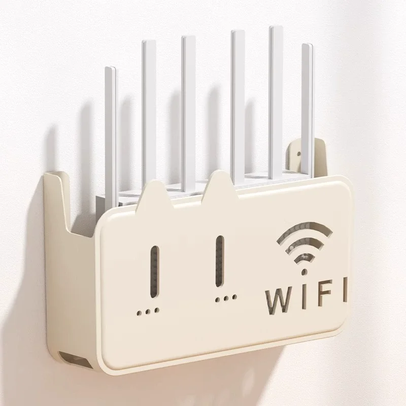 Wall-Mounted Router Organizer - Hole-Free Fixed Rack Storage for WiFi Optical Cat TV Set-Top Box - Vertical Space Saver