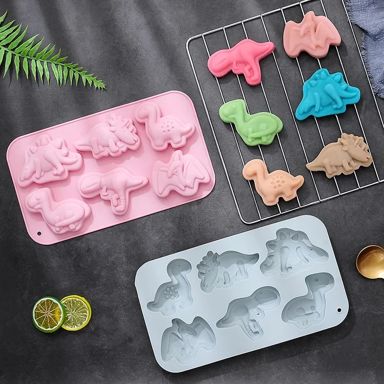 

6holes,6 Different Jurassic Dinosaur Silicone Molds Fondant Cake Chocolate Mold Ice Cube Cake Mould Cake Decoration Accessories