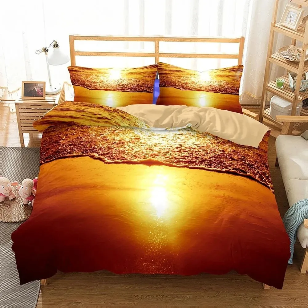 3D Bed Set Beautiful Beach Bedding Bed Sets Modern Quilt Cover+pillowcases Winter California King Bedding Sets Jogo De Cama Bed 5