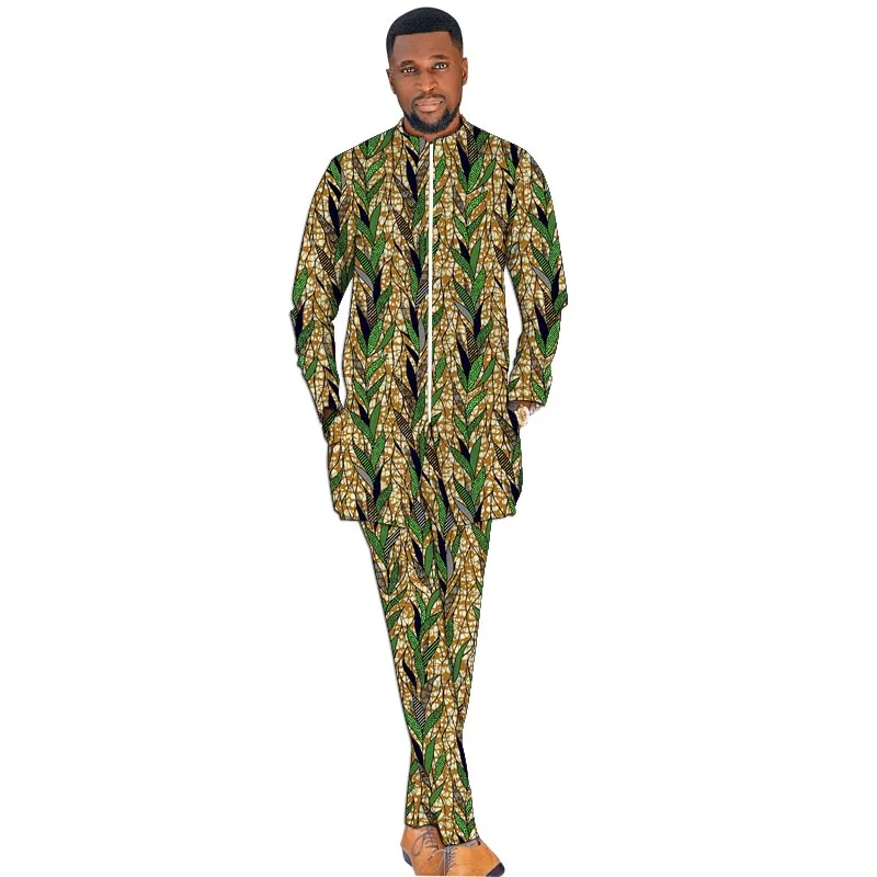 الأزياء الأفريقية الوقوف طوق أعلى مجموعات سستة قمصان + بنطلون طباعة ملابس رجالية الذكور ملابس الحفلات أنقرة بانت مجموعات #3