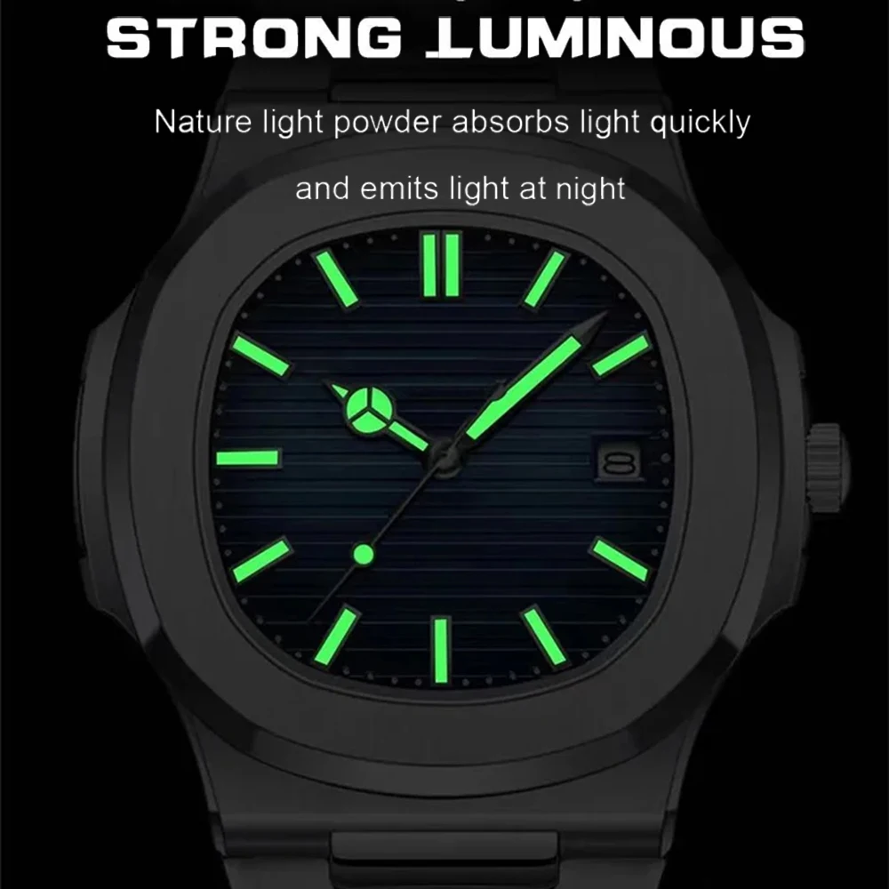 Luxury Watch Business 30M Waterproof Male Clock Luminous Date Stainless Steel Square Quartz Men Watch reloj hombre 2024 New