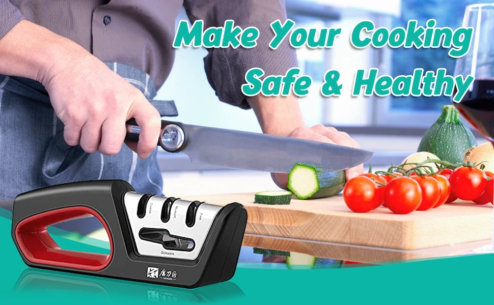 4-in-1 Knife & Scissors Sharpener, Professional Tool to Restore & Polish Blades, Ergonomic Non-Slip Grip, Kitchen Sharpening Kit