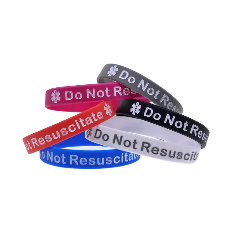 50 Stück im Etui, Notfall-Medizinisches Patienten-ID-Armband, „Nicht Wiederbeleben“-Silikonarmband, Unisex-Handgelenksband, 6 Farben – Detail 2