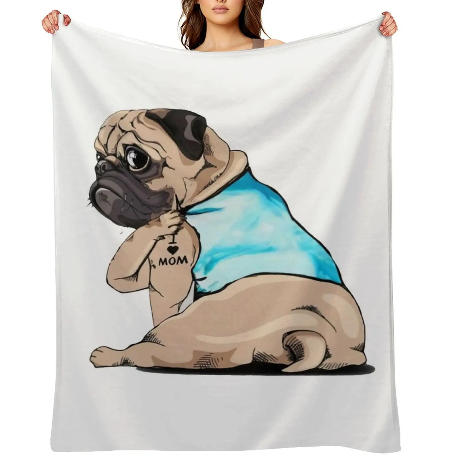 Pug Dog I Love Mom Tattoo Design Throw Blanket Kid'S Decorative Throw Decorative Sofa Weighted Blankets For Bed Beach Blankets