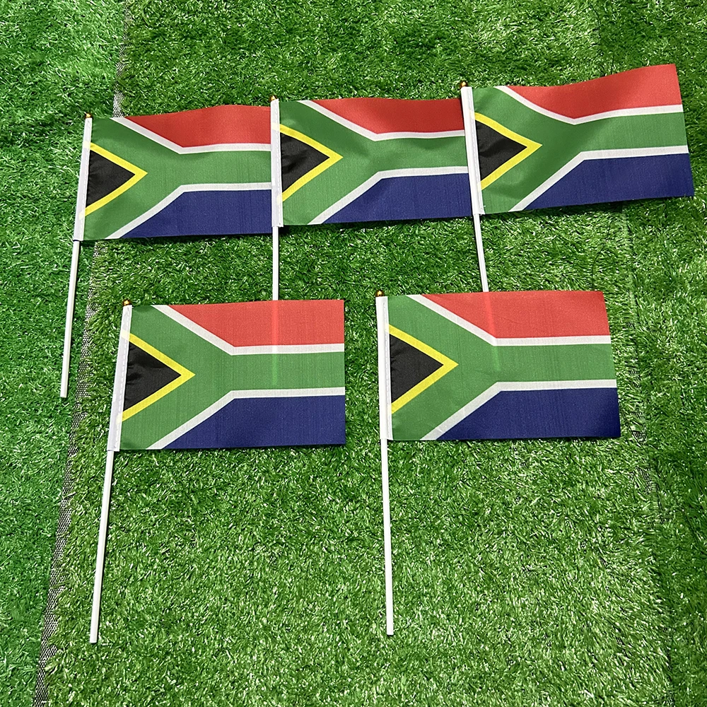 SKY FLAG South Africa hand Flag 10/20/50/100pcs 21*14cm South Africa Hand Waving Flags With plastic pole For Activity Home Decor