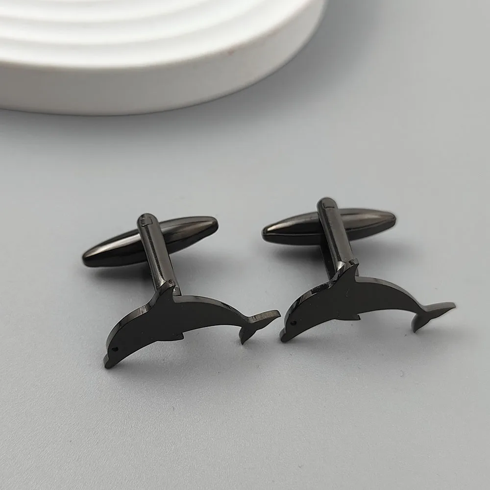 Punk style cute dolphin stainless steel 18K gold-plated cufflinks, silver French shirt buttons, suit wedding accessories